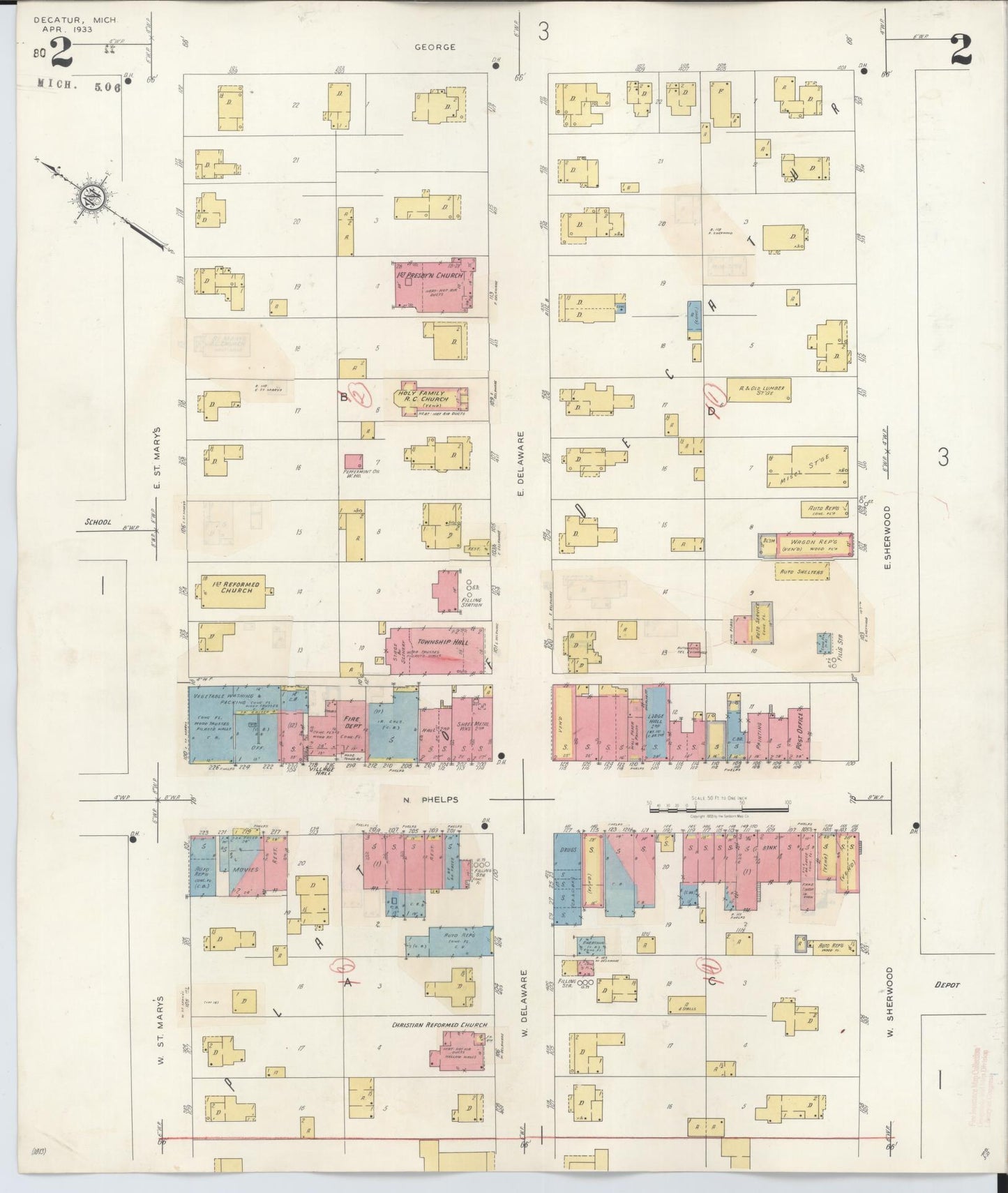 Sanborn Fire Insurance Map from Decatur, Van Buren County, Michigan (1944), Sheet #0002 - Complete Map Set gallery image, historic Sanborn map, vintage wall art, Michigan Michigan