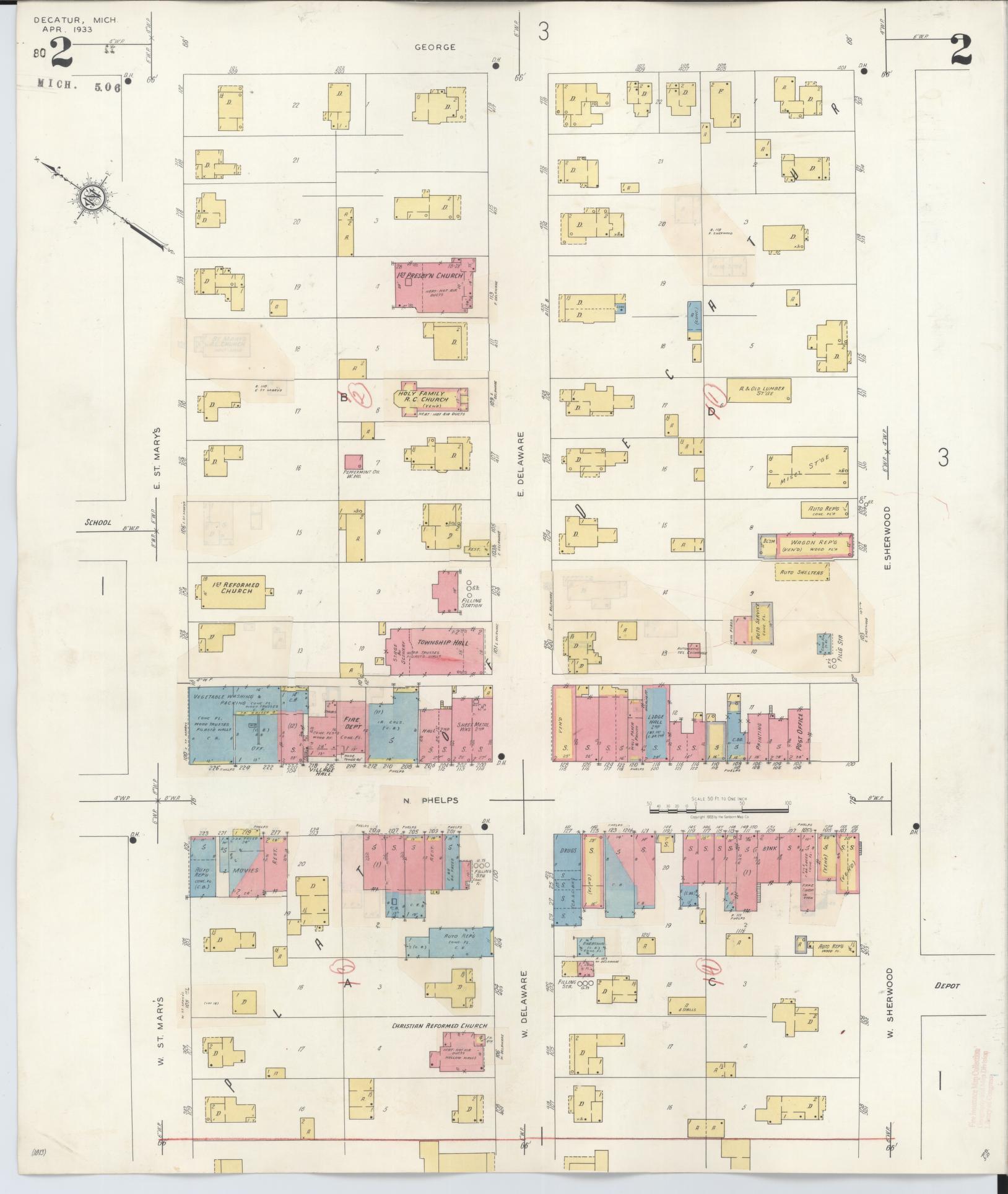 Sanborn Fire Insurance Map from Decatur, Van Buren County, Michigan (1944), Sheet #0002 - Complete Map Set gallery image, historic Sanborn map, vintage wall art, Michigan Michigan