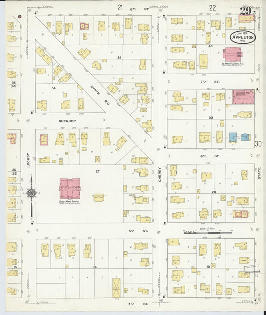 Sanborn Fire Insurance Map from Appleton, Outagamie County, Wisconsin (1911), Sheet #0029 - Historic Sanborn Fire Insurance Map Print, vintage old map wall art, antique decor, genealogy gift, Wisconsin Wisconsin map