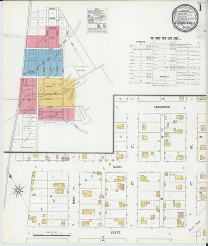 Sanborn Fire Insurance Map from Chandlerville, Cass County, Illinois (1900), Sheet #0001 - Complete Map Set gallery image, historic Sanborn map, vintage wall art, Illinois Illinois
