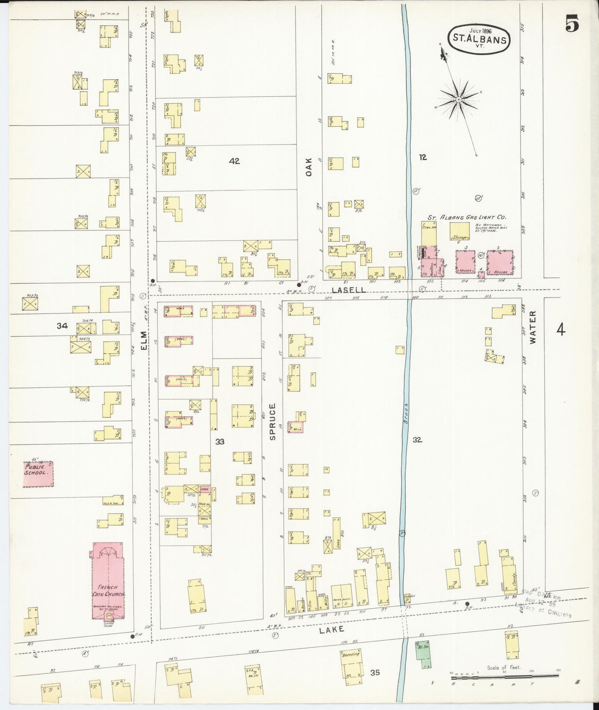 Sanborn Fire Insurance Map from Saint Albans, Franklin County, Vermont (1896), Sheet #0005 - Historic Sanborn Fire Insurance Map Print, vintage old map wall art, antique decor, genealogy gift, Vermont Vermont map