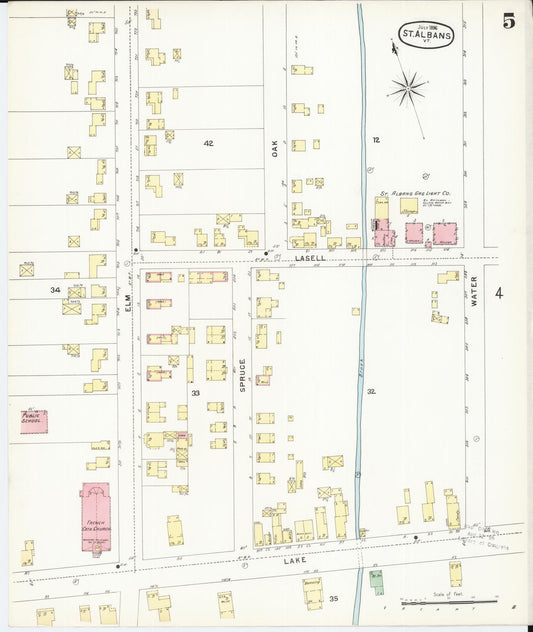Sanborn Fire Insurance Map from Saint Albans, Franklin County, Vermont (1896), Sheet #0005 - Historic Sanborn Fire Insurance Map Print, vintage old map wall art, antique decor, genealogy gift, Vermont Vermont map