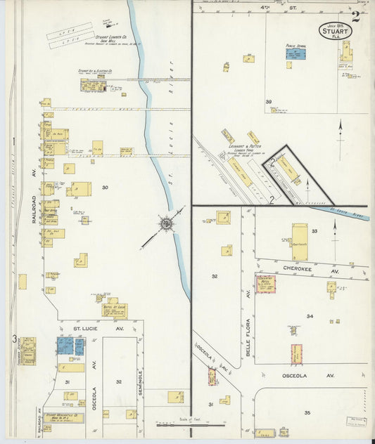 Sanborn Fire Insurance Map from Stuart, Martin County, Florida (1915), Sheet #0002 - Historic Sanborn Fire Insurance Map Print, vintage old map wall art, antique decor, genealogy gift, Florida Florida map