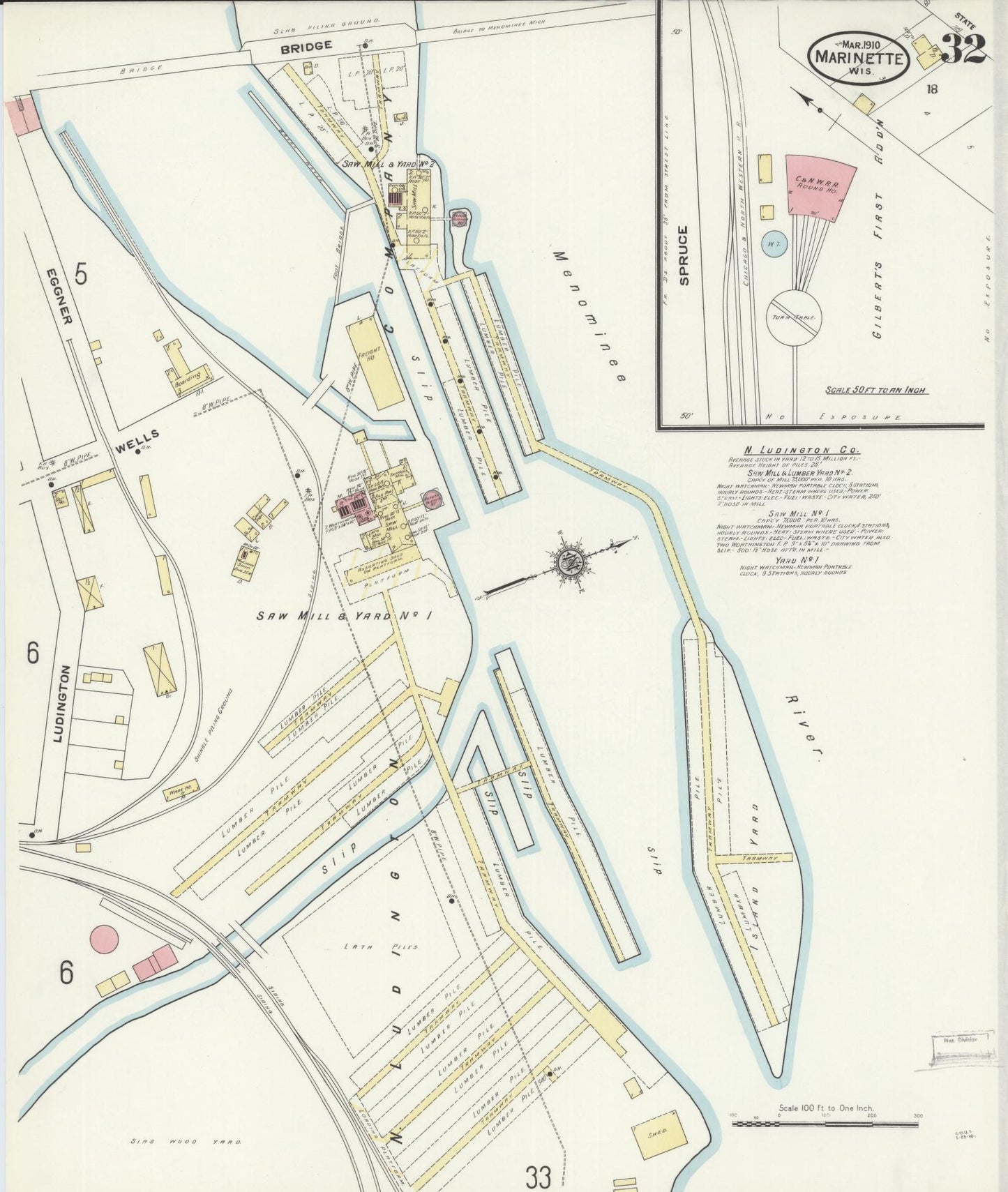 Sanborn Fire Insurance Map from Marinette, Marinette County, Wisconsin (1910), Sheet #0032 - Historic Sanborn Fire Insurance Map Print, vintage old map wall art, antique decor, genealogy gift, Wisconsin Wisconsin map