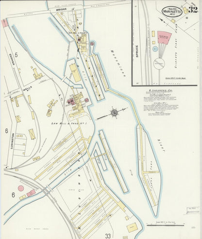 Sanborn Fire Insurance Map from Marinette, Marinette County, Wisconsin (1910), Sheet #0032 - Historic Sanborn Fire Insurance Map Print, vintage old map wall art, antique decor, genealogy gift, Wisconsin Wisconsin map
