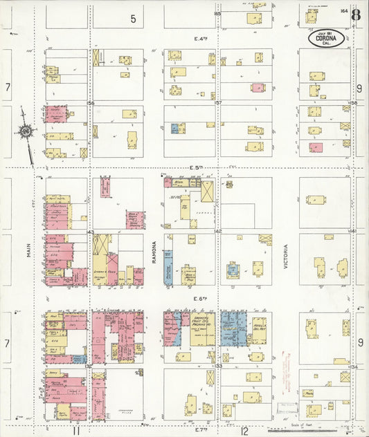Sanborn Fire Insurance Map from Corona, Riverside County, California (1911), Sheet #0008 - Historic Sanborn Fire Insurance Map Print, vintage old map wall art, antique decor, genealogy gift, California California map