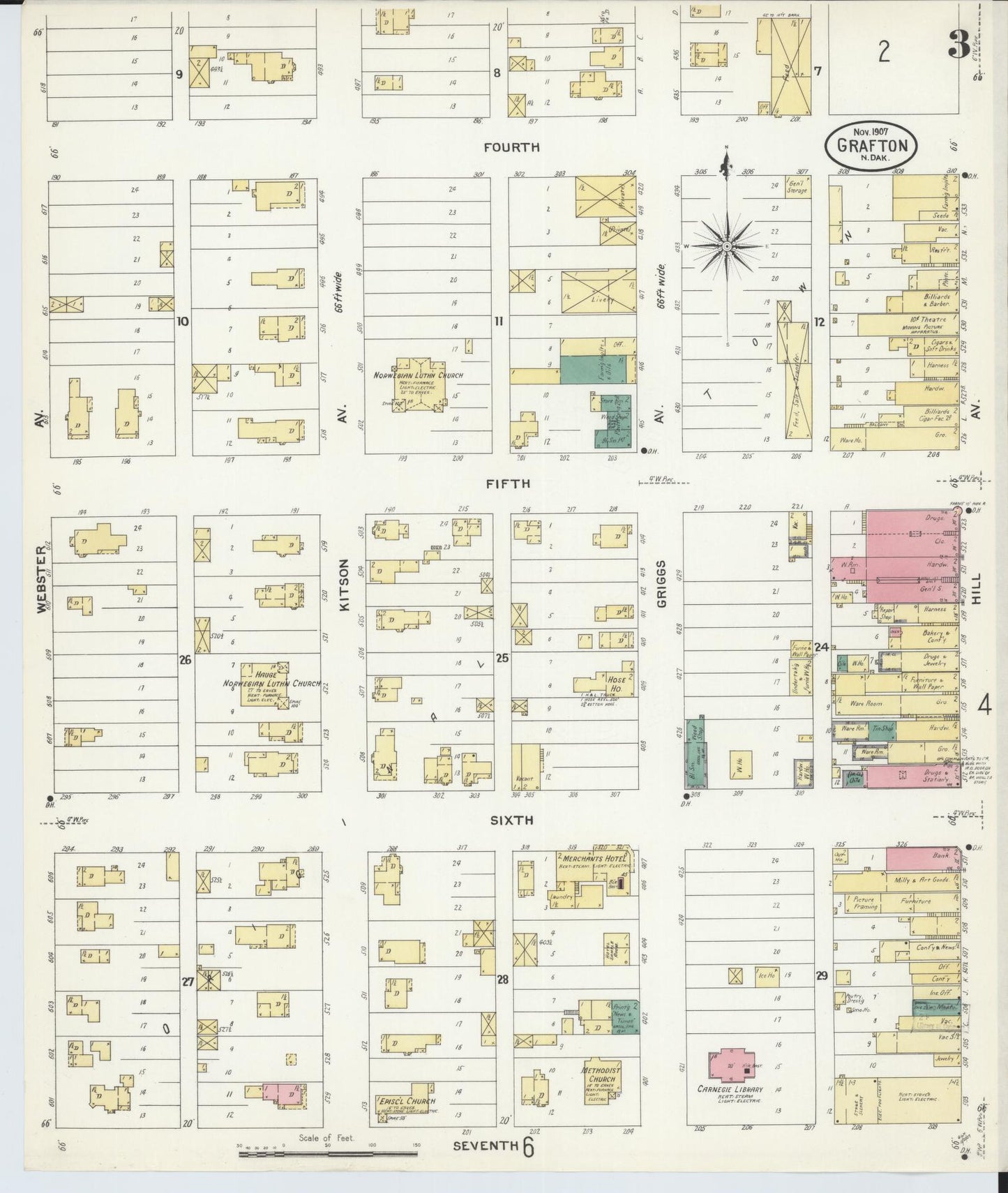 Sanborn Fire Insurance Map from Grafton, Walsh County, North Dakota (1907), Sheet #0003 - Complete Map Set gallery image, historic Sanborn map, vintage wall art, North Dakota North Dakota