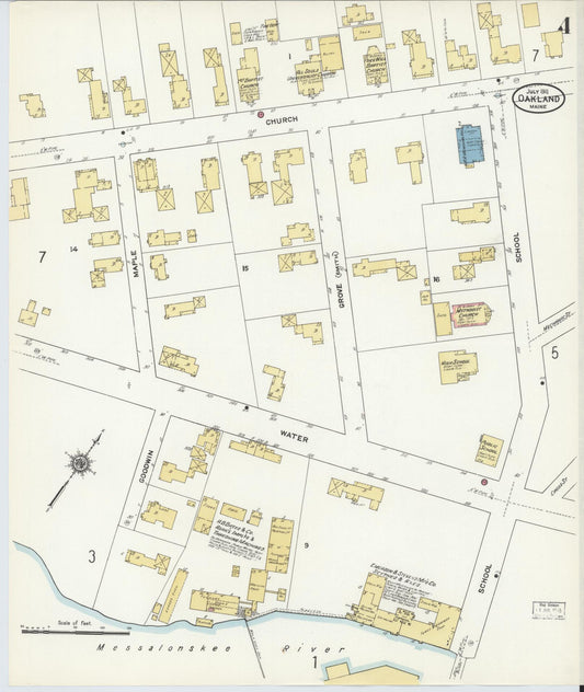 Sanborn Fire Insurance Map from Oakland, Kennebec County, Maine (1911), Sheet #0004 - Historic Sanborn Fire Insurance Map Print, vintage old map wall art, antique decor, genealogy gift, Maine Maine map