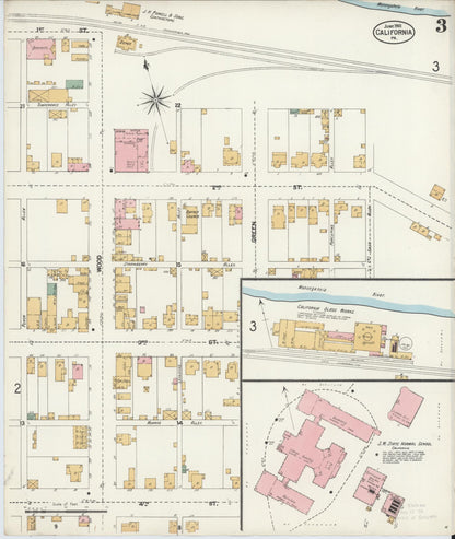 Sanborn Fire Insurance Map from California, Washington County, Pennsylvania (1901), Sheet #0003 - Complete Map Set gallery image, historic Sanborn map, vintage wall art, California California