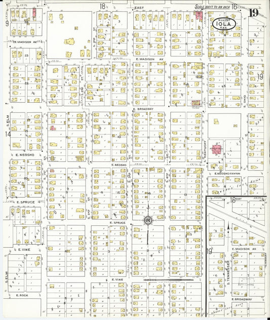 Sanborn Fire Insurance Map from Iola, Allen County, Kansas (1917), Sheet #0019 - Historic Sanborn Fire Insurance Map Print, vintage old map wall art, antique decor, genealogy gift, Kansas Kansas map