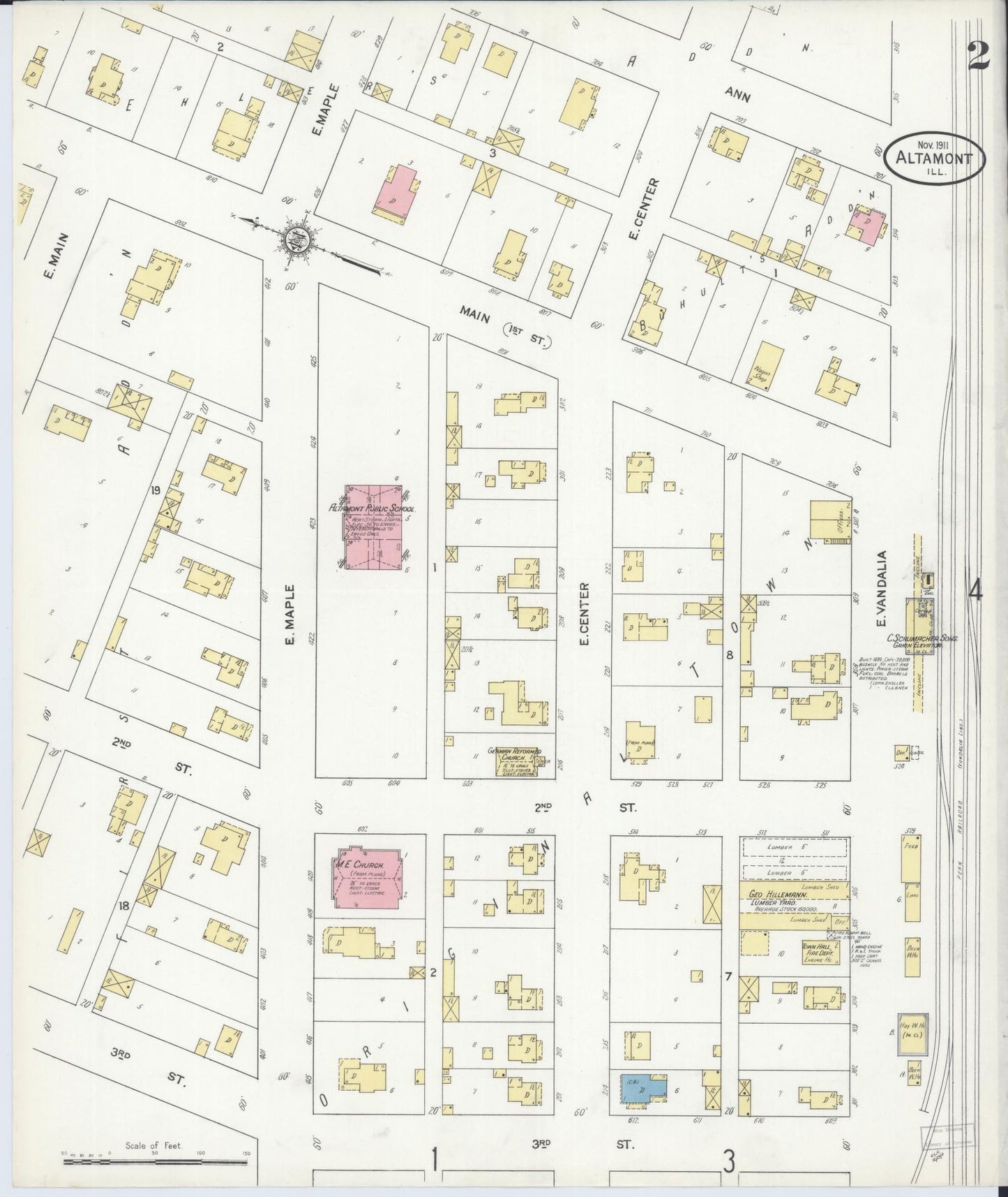 Sanborn Fire Insurance Map from Altamont, Effingham County, Illinois (1911), Sheet #0002 - Complete Map Set gallery image, historic Sanborn map, vintage wall art, Illinois Illinois