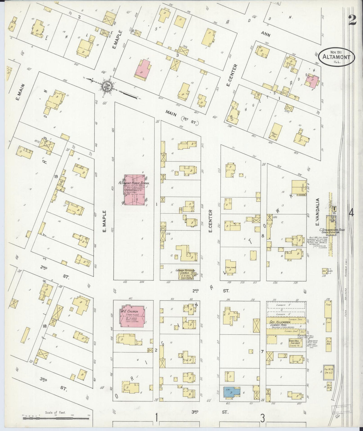 Sanborn Fire Insurance Map from Altamont, Effingham County, Illinois (1911), Sheet #0002 - Complete Map Set gallery image, historic Sanborn map, vintage wall art, Illinois Illinois