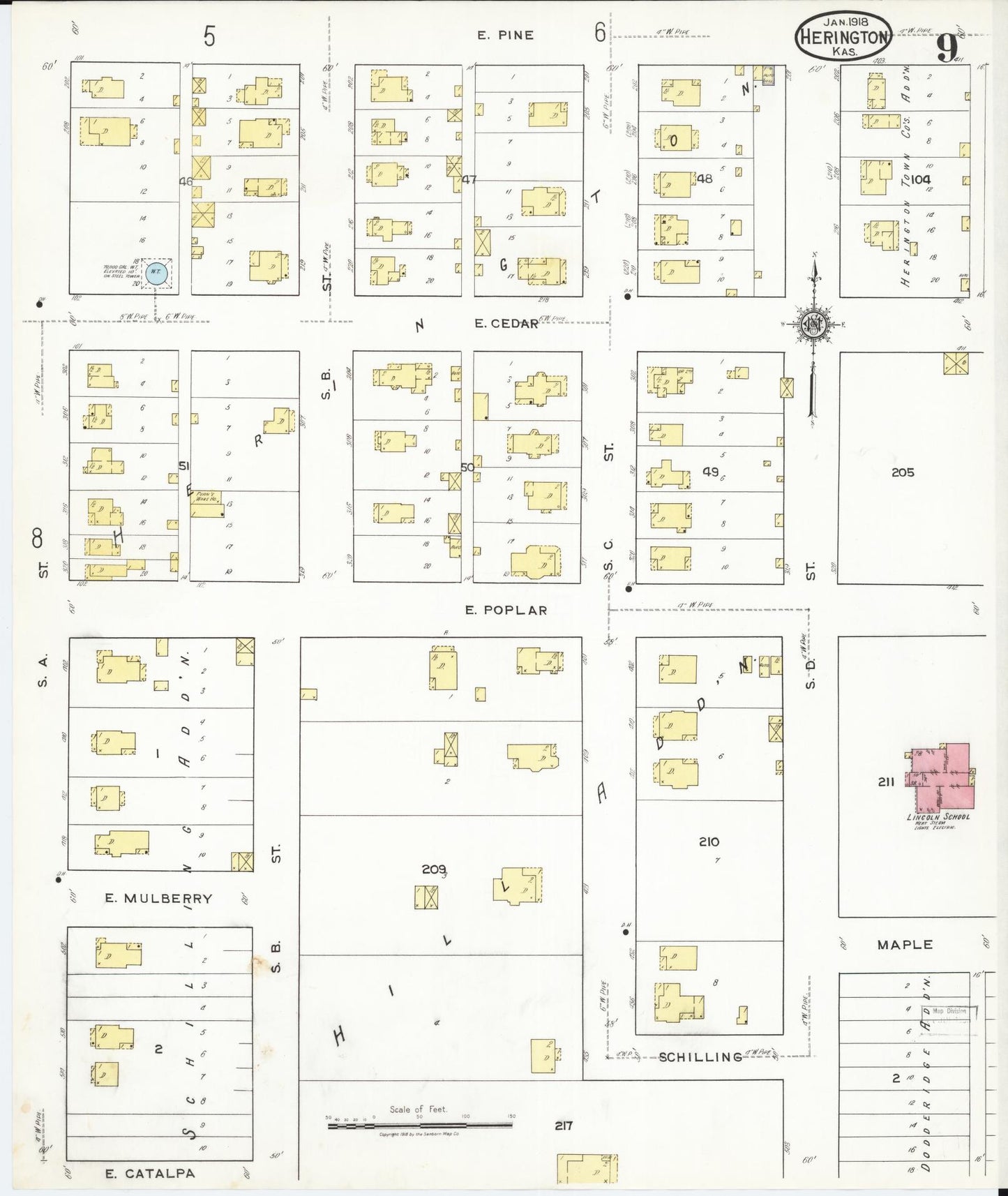 Sanborn Fire Insurance Map from Herington, Dickinson County, Kansas (1918), Sheet #0009 - Complete Map Set gallery image, historic Sanborn map, vintage wall art, Kansas Kansas