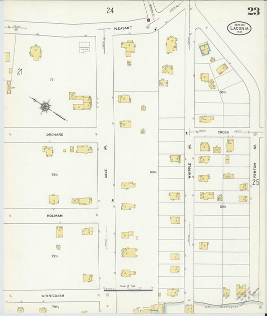 Sanborn Fire Insurance Map from Laconia, Belknap County, New Hampshire (1911), Sheet #0023 - Historic Sanborn Fire Insurance Map Print, vintage old map wall art, antique decor, genealogy gift, New Hampshire New Hampshire map