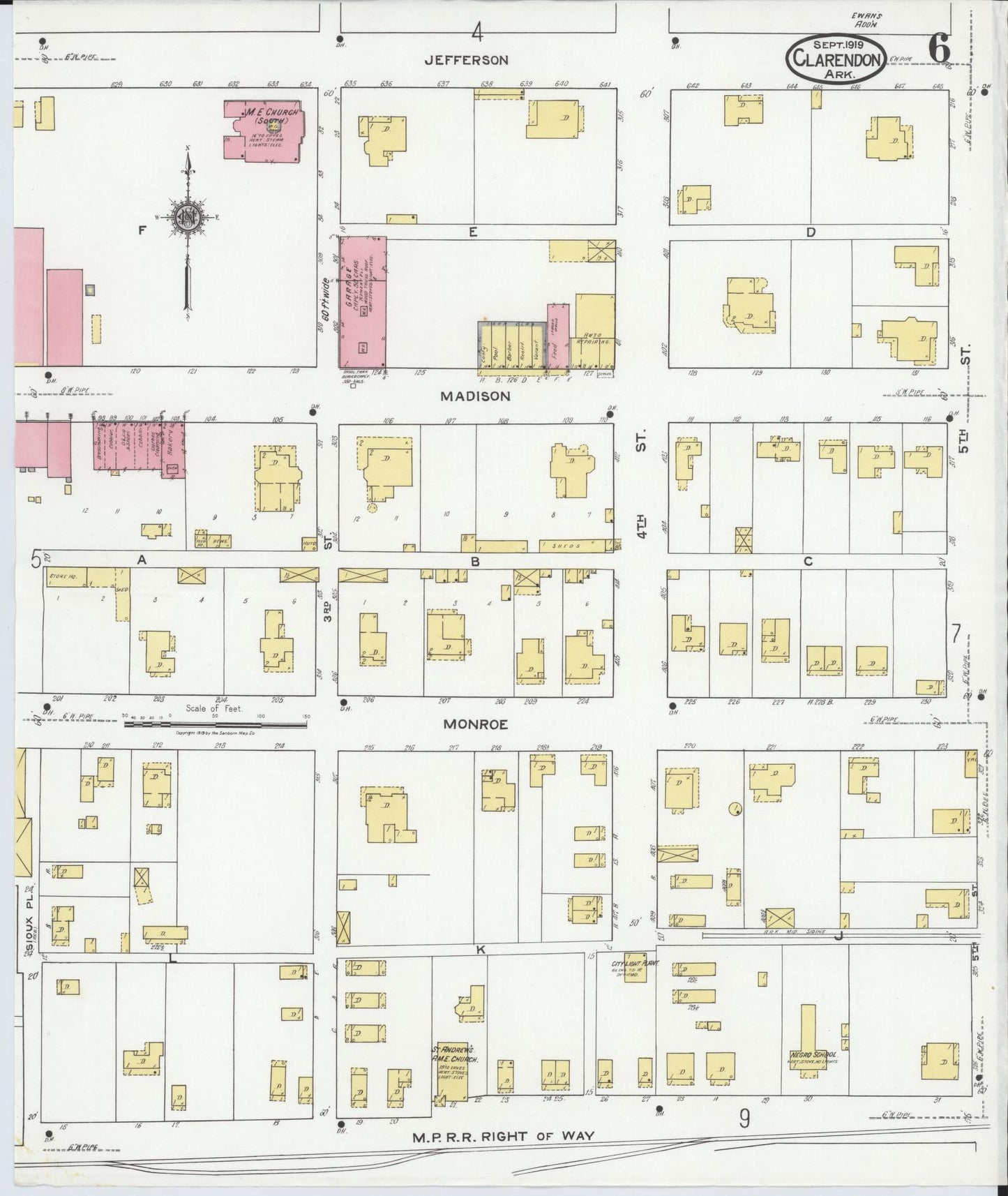 Sanborn Fire Insurance Map from Clarendon, Monroe County, Arkansas (1919), Sheet #0006 - Complete Map Set gallery image, historic Sanborn map, vintage wall art, Arkansas Arkansas
