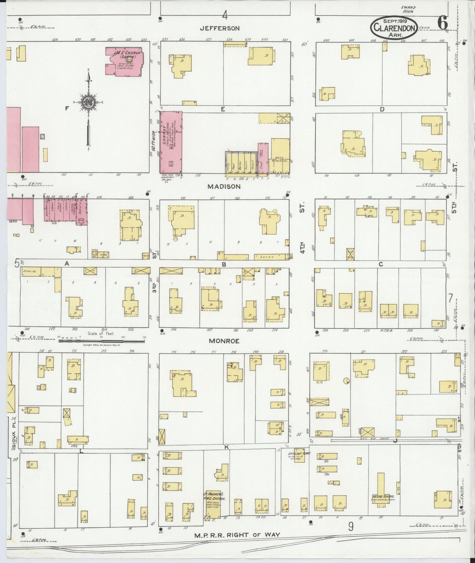 Sanborn Fire Insurance Map from Clarendon, Monroe County, Arkansas (1919), Sheet #0006 - Complete Map Set gallery image, historic Sanborn map, vintage wall art, Arkansas Arkansas