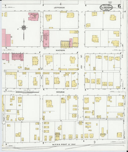 Sanborn Fire Insurance Map from Clarendon, Monroe County, Arkansas (1919), Sheet #0006 - Complete Map Set gallery image, historic Sanborn map, vintage wall art, Arkansas Arkansas