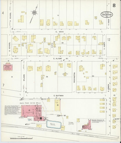 Sanborn Fire Insurance Map from Brenham, Washington County, Texas (1912), Sheet #0008 - Historic Sanborn Fire Insurance Map Print, vintage old map wall art, antique decor, genealogy gift, Texas Texas map