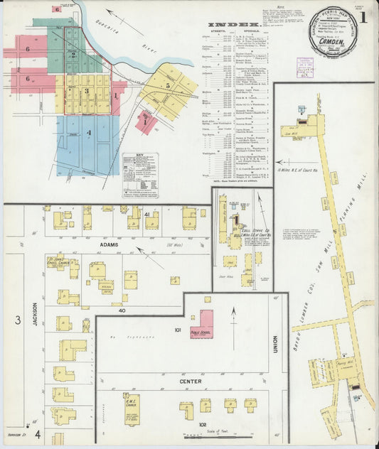 Sanborn Fire Insurance Map from Camden, Ouachita County, Arkansas (1901), Sheet #0001 - Historic Sanborn Fire Insurance Map Print, vintage old map wall art, antique decor, genealogy gift, Arkansas Arkansas map