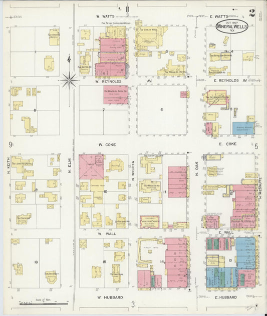 Sanborn Fire Insurance Map from Mineral Wells, Palo Pinto County, Texas (1907), Sheet #0002 - Historic Sanborn Fire Insurance Map Print, vintage old map wall art, antique decor, genealogy gift, Texas Texas map