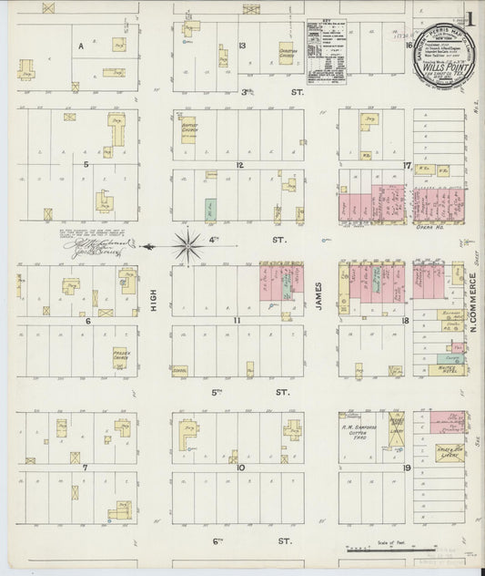 Sanborn Fire Insurance Map from Wills Point, Van Zandt County, Texas (1891), Sheet #0001 - Complete Map Set gallery image, historic Sanborn map, vintage wall art, Texas Texas