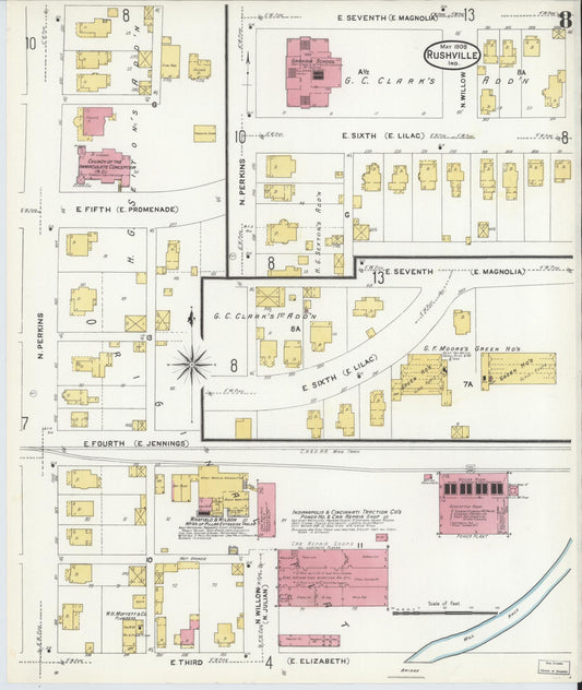 Sanborn Fire Insurance Map from Rushville, Rush County, Indiana (1908), Sheet #0008 - Historic Sanborn Fire Insurance Map Print, vintage old map wall art, antique decor, genealogy gift, Indiana Indiana map