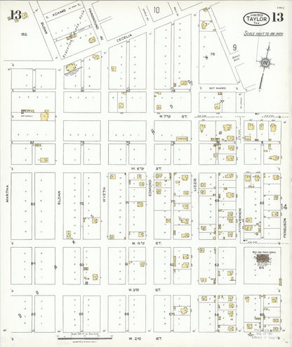 Sanborn Fire Insurance Map from Taylor, Williamson County, Texas (1923), Sheet #0013 - Complete Map Set gallery image, historic Sanborn map, vintage wall art, Texas Texas