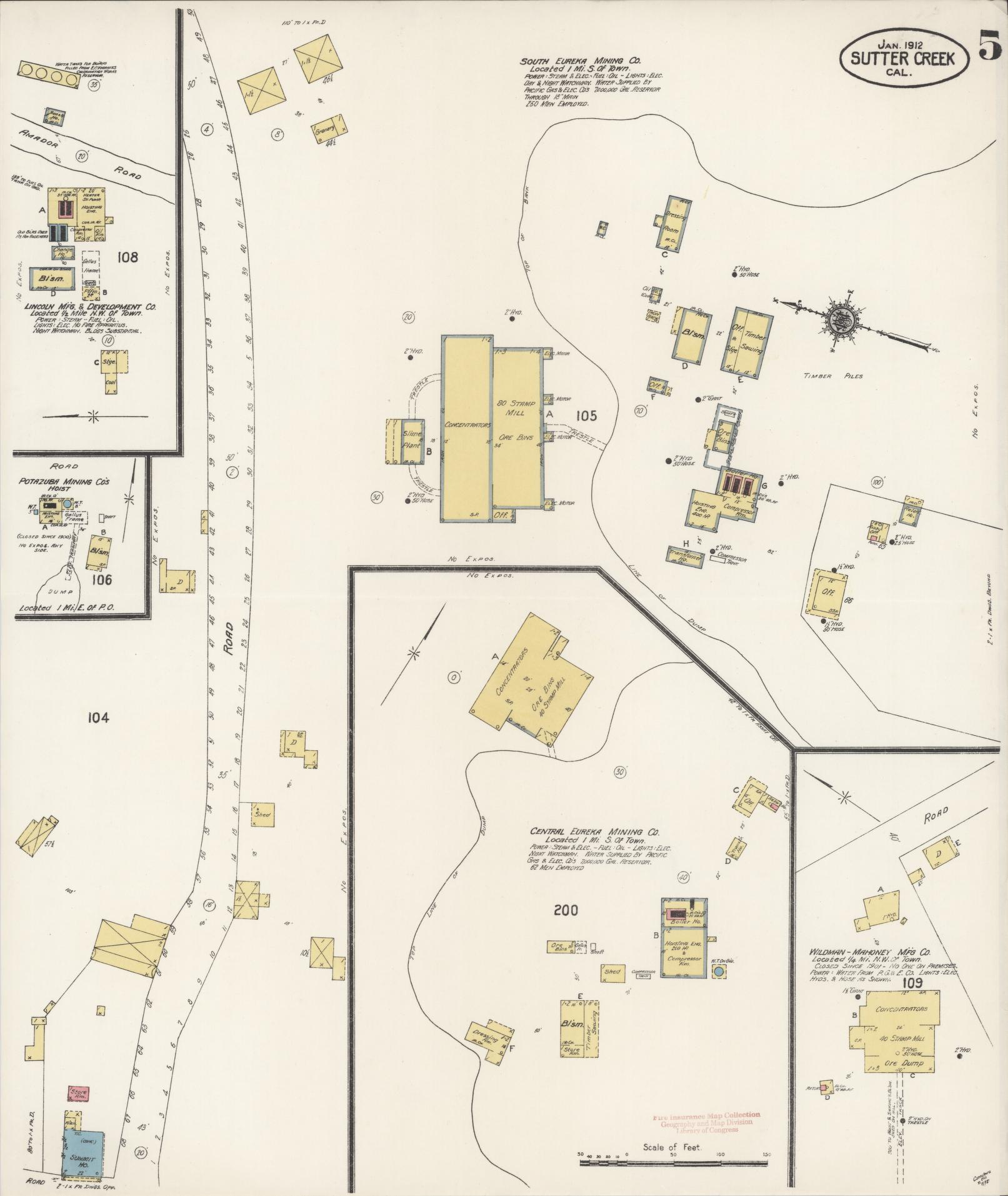 Sanborn Fire Insurance Map from Sutter Creek, Amador County, California (1912), Sheet #0005 - Complete Map Set gallery image, historic Sanborn map, vintage wall art, California California