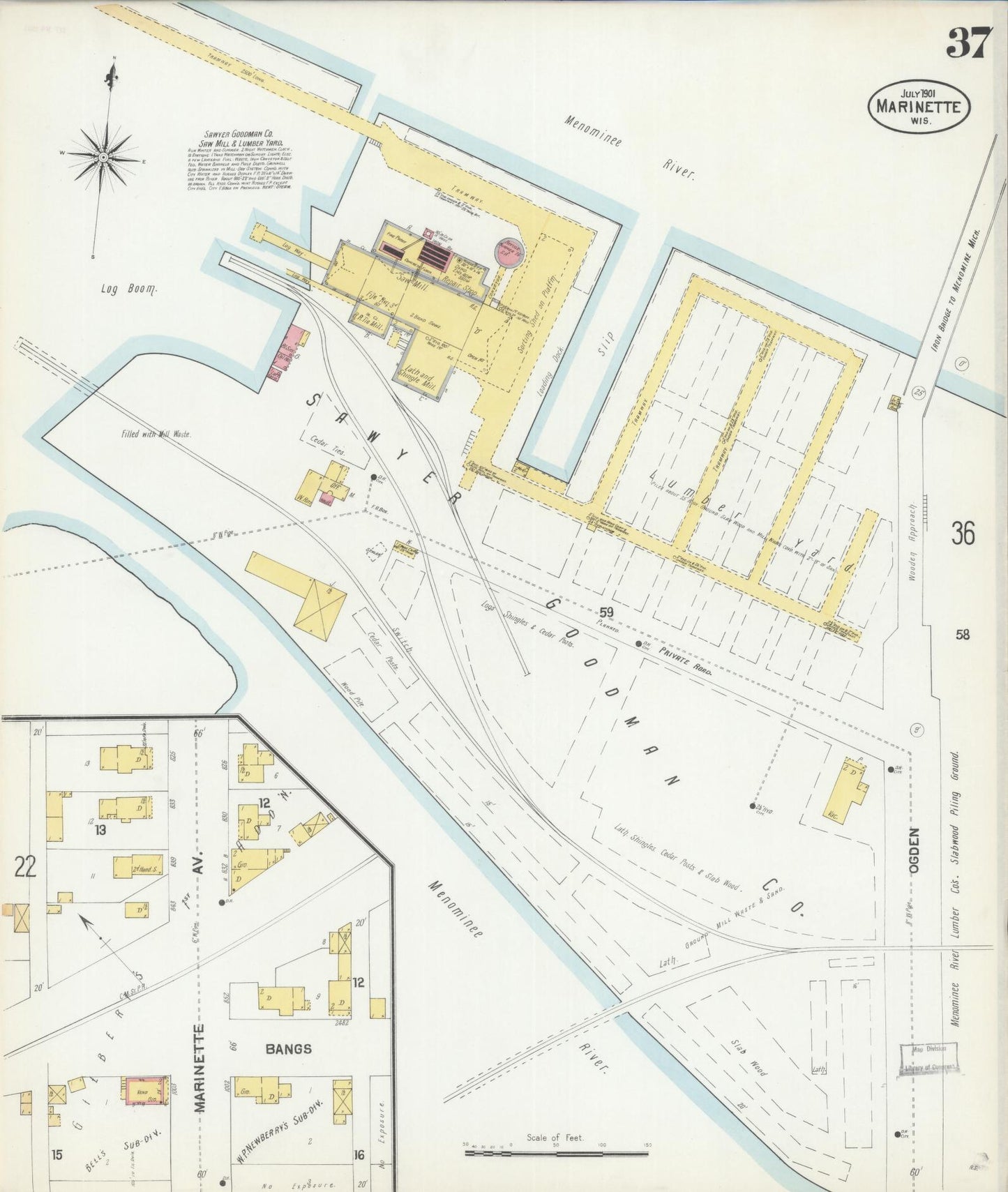 Sanborn Fire Insurance Map from Marinette, Marinette County, Wisconsin (1901), Sheet #0037 - Complete Map Set gallery image, historic Sanborn map, vintage wall art, Wisconsin Wisconsin
