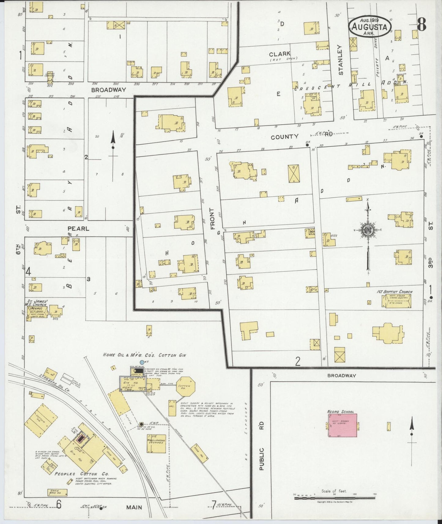 Sanborn Fire Insurance Map from Augusta, Woodruff County, Arkansas (1919), Sheet #0008 - Complete Map Set gallery image, historic Sanborn map, vintage wall art, Arkansas Arkansas