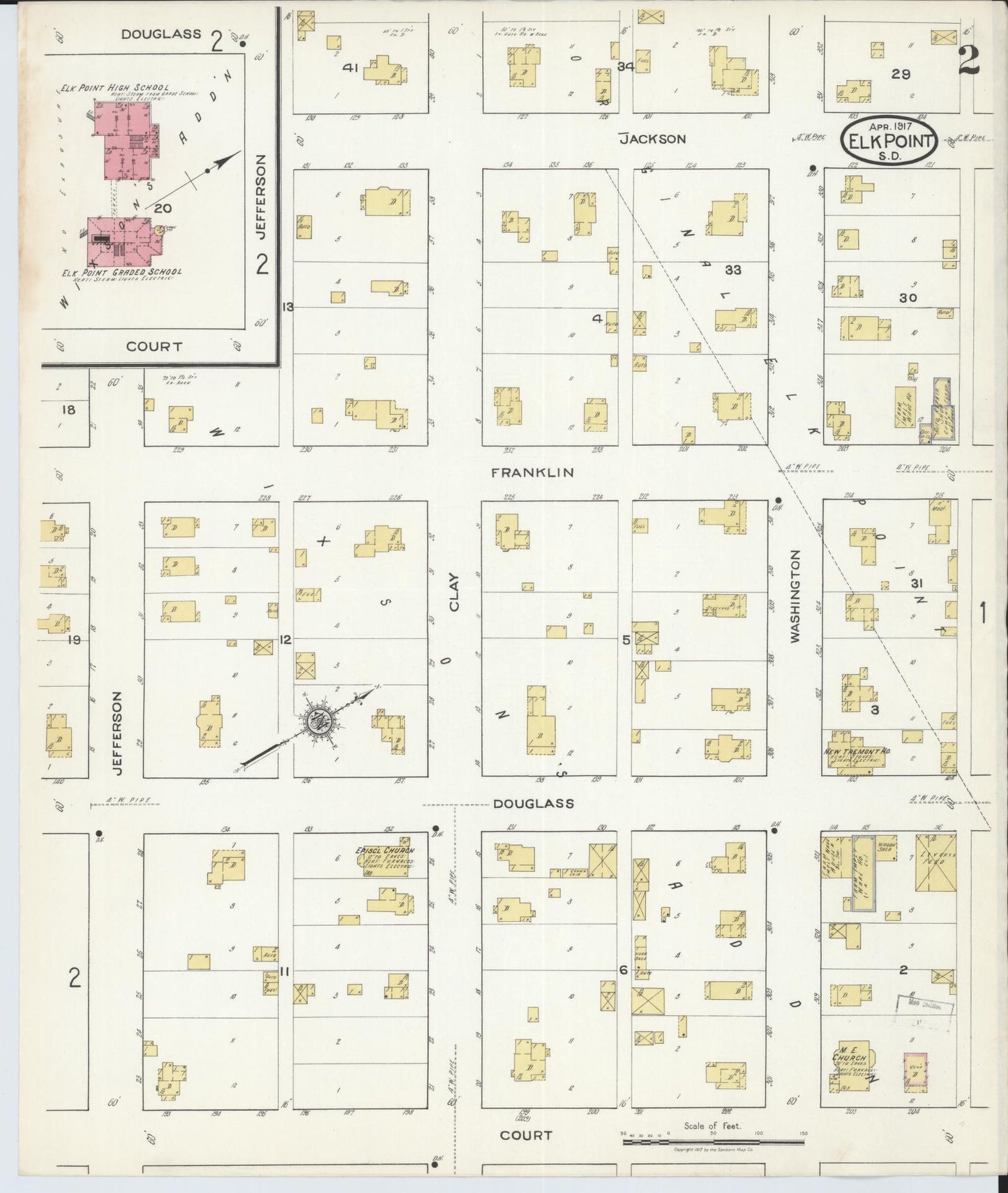 Sanborn Fire Insurance Map from Elk Point, Union County, South Dakota (1917), Sheet #0002 - Historic Sanborn Fire Insurance Map Print, vintage old map wall art, antique decor, genealogy gift, South Dakota South Dakota map
