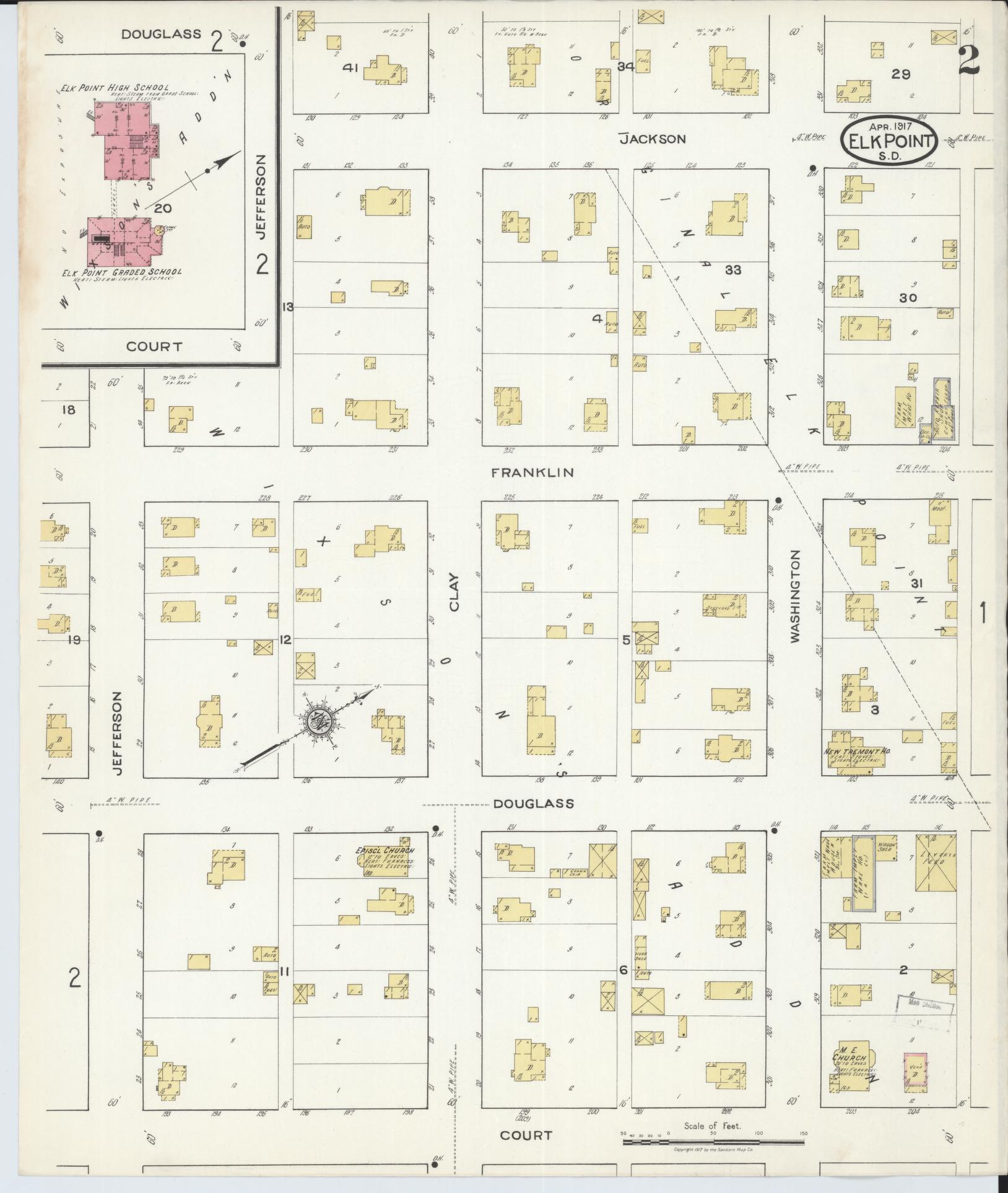 Sanborn Fire Insurance Map from Elk Point, Union County, South Dakota (1917), Sheet #0002 - Historic Sanborn Fire Insurance Map Print, vintage old map wall art, antique decor, genealogy gift, South Dakota South Dakota map