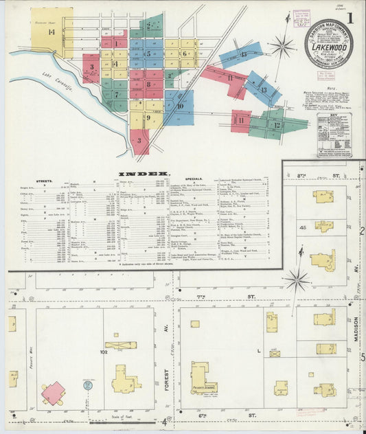Sanborn Fire Insurance Map from Lakewood, Ocean County, New Jersey (1905), Sheet #0001 - Complete Map Set gallery image, historic Sanborn map, vintage wall art, New Jersey New Jersey