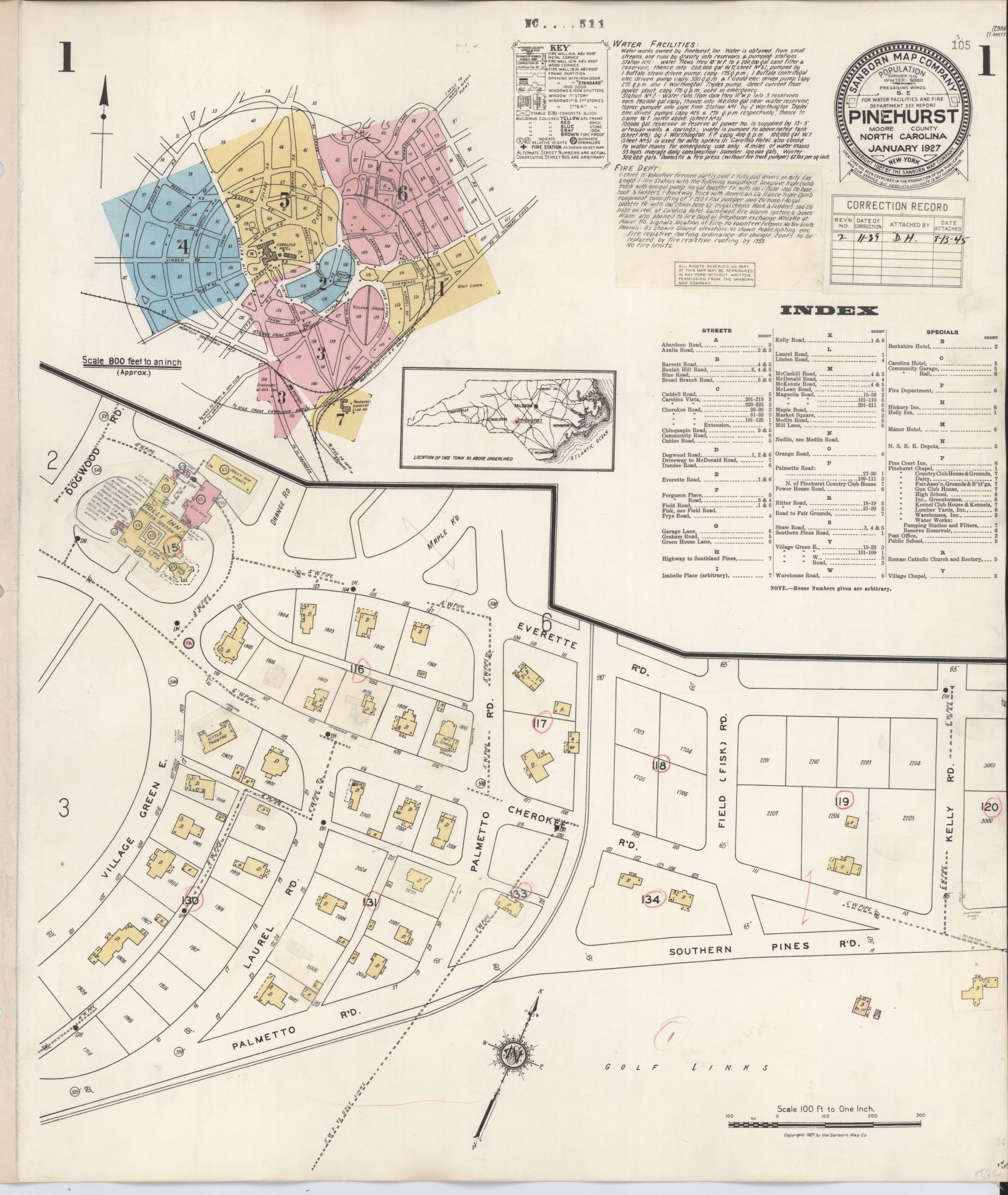 Sanborn Fire Insurance Map from Pinehurst, Moore County, North Carolina. (1939) – Historic Sanborn Fire Insurance Map Print