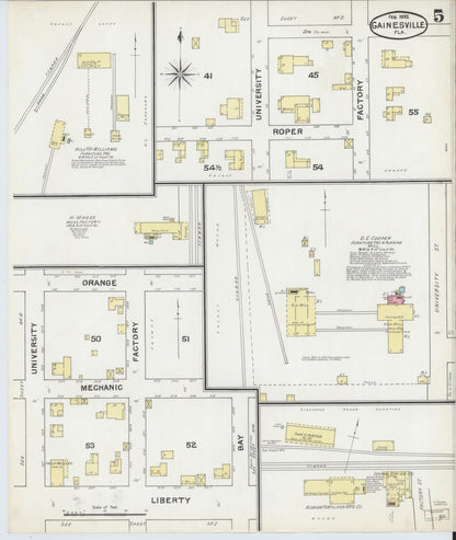 Sanborn Fire Insurance Map from Gainesville, Alachua County, Florida (1892), Sheet #0005 - Complete Map Set gallery image, historic Sanborn map, vintage wall art, Florida Florida