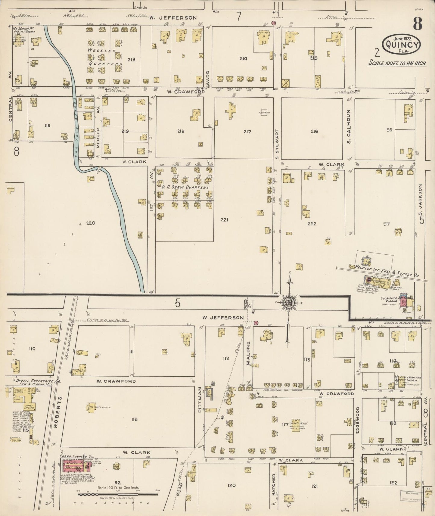 Sanborn Fire Insurance Map from Quincy, Gadsden County, Florida (1922), Sheet #0008 - Complete Map Set gallery image, historic Sanborn map, vintage wall art, Florida Florida