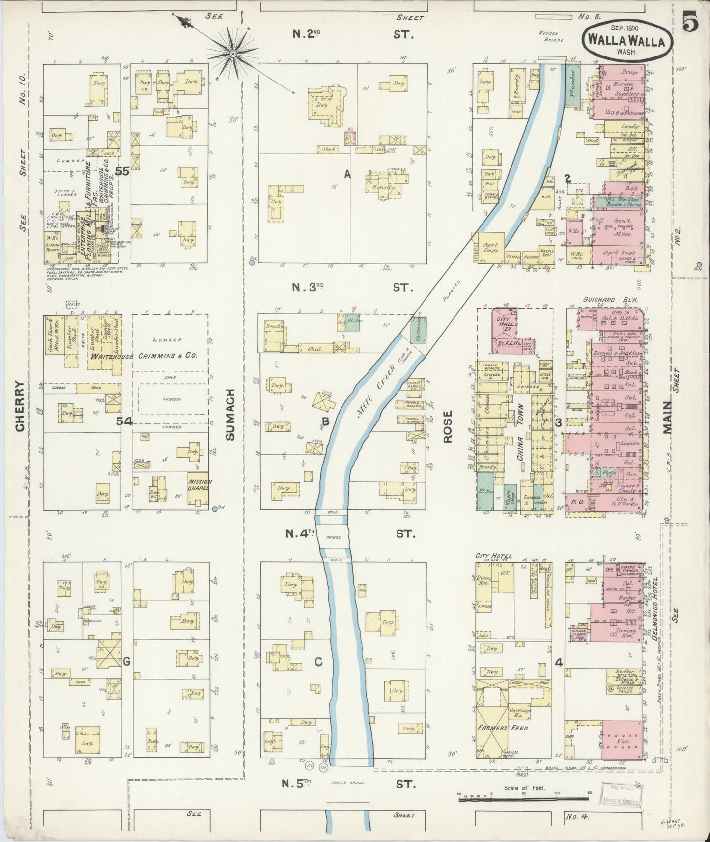 Sanborn Fire Insurance Map from Walla Walla, Walla Walla County, Washington (1890), Sheet #0005 - Complete Map Set gallery image, historic Sanborn map, vintage wall art, Washington Washington