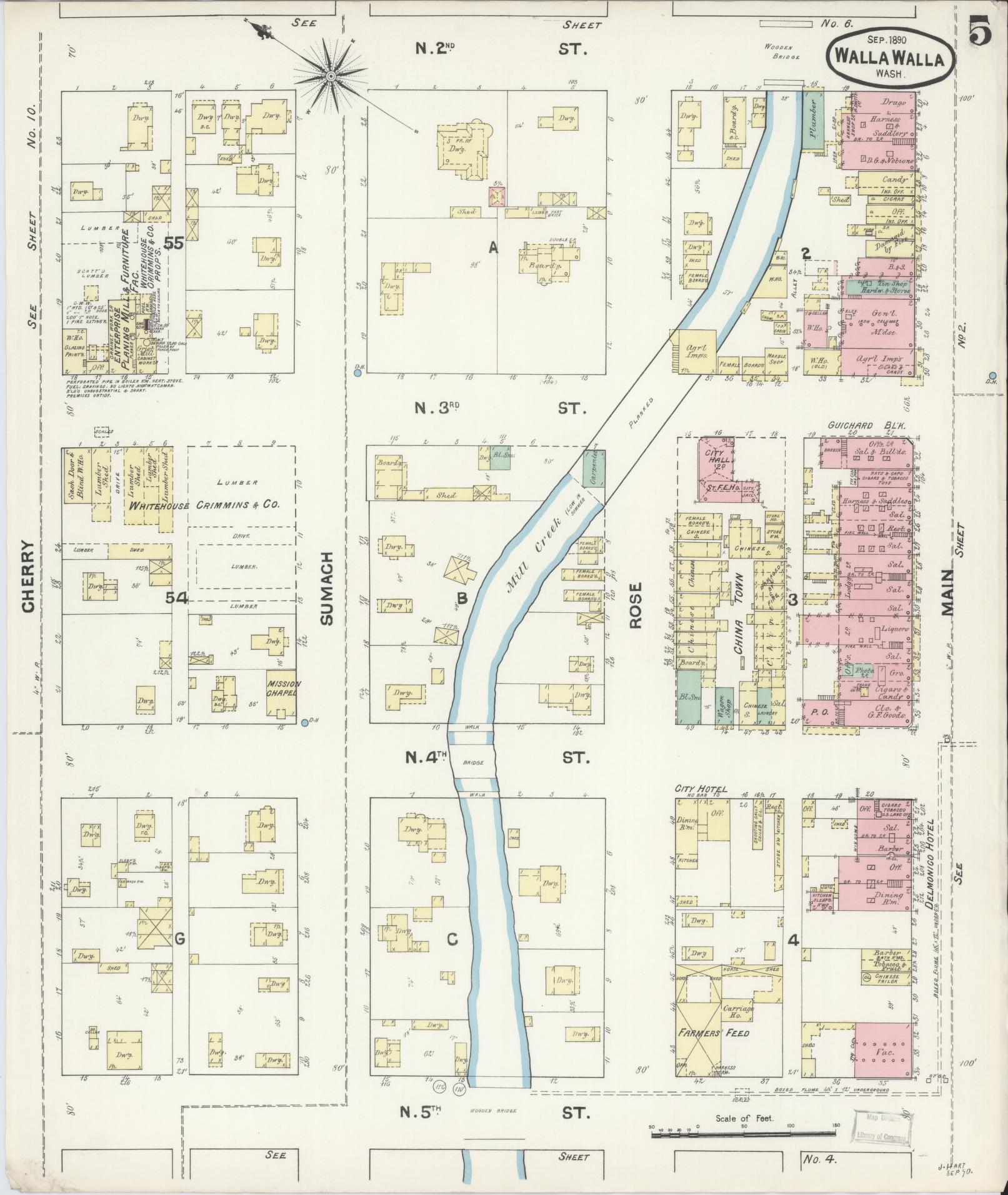 Sanborn Fire Insurance Map from Walla Walla, Walla Walla County, Washington (1890), Sheet #0005 - Complete Map Set gallery image, historic Sanborn map, vintage wall art, Washington Washington