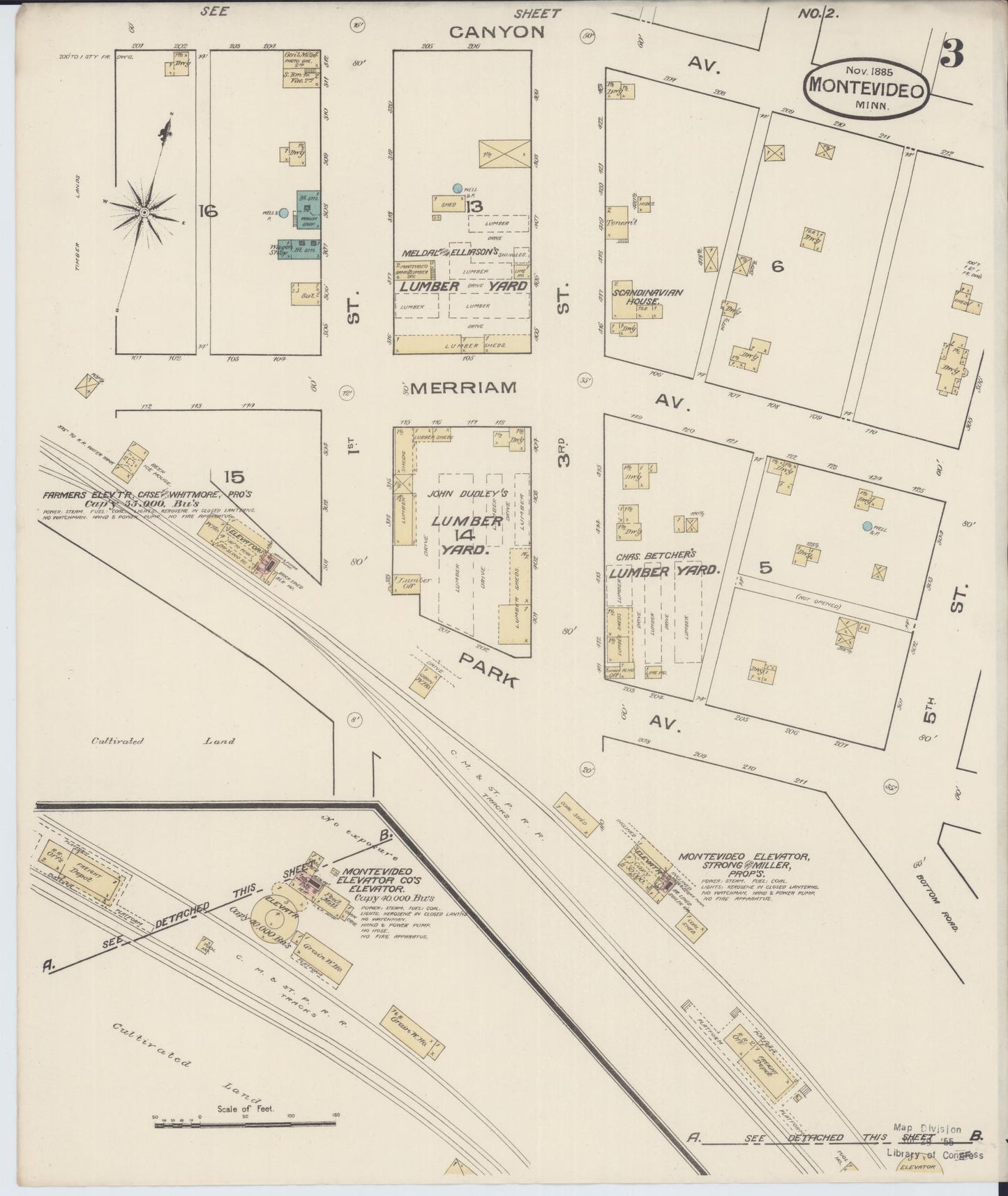 Sanborn Fire Insurance Map from Montevideo, Chippewa County, Minnesota (1885), Sheet #0003 - Historic Sanborn Fire Insurance Map Print, vintage old map wall art, antique decor, genealogy gift, Minnesota Minnesota map