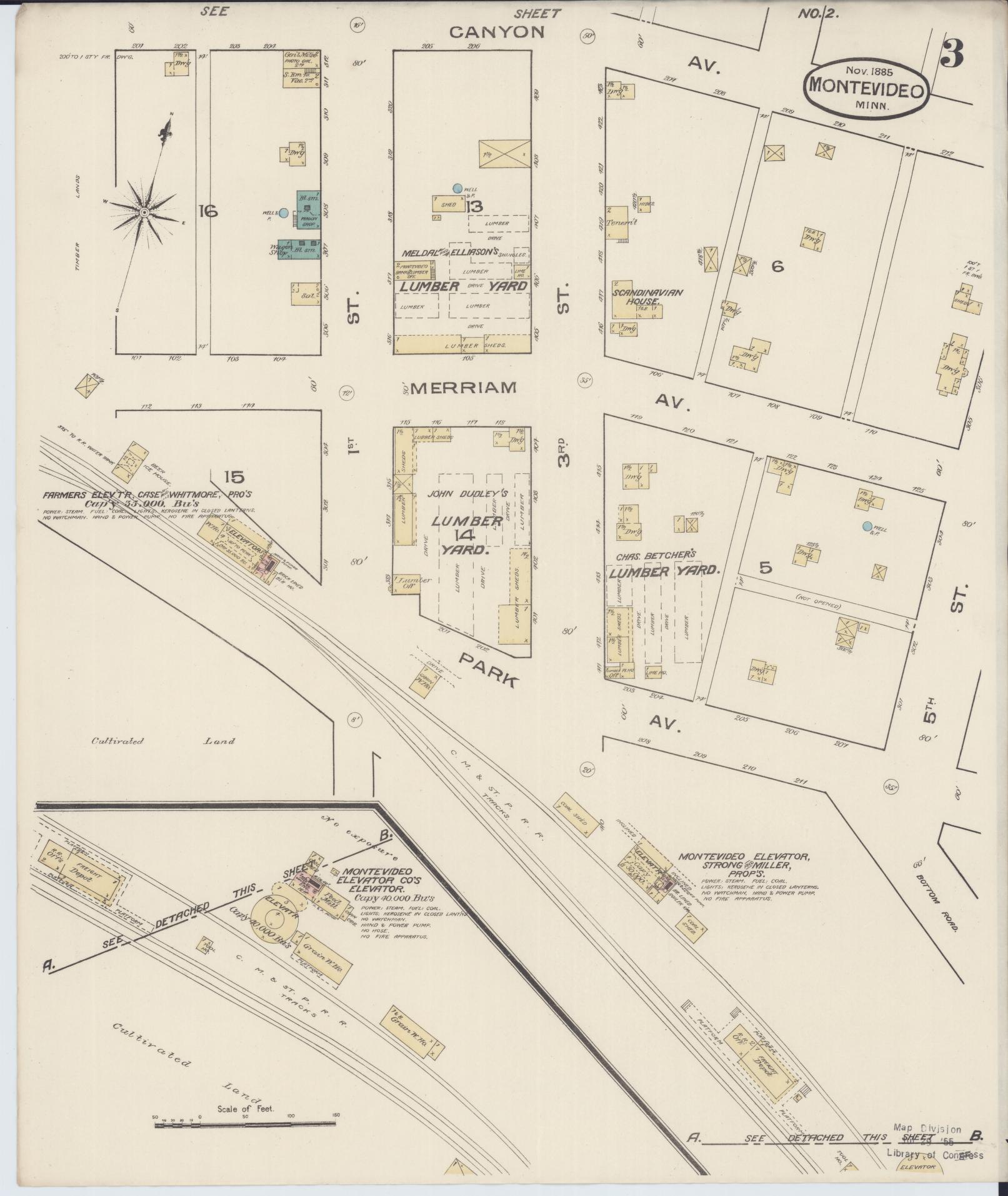 Sanborn Fire Insurance Map from Montevideo, Chippewa County, Minnesota (1885), Sheet #0003 - Historic Sanborn Fire Insurance Map Print, vintage old map wall art, antique decor, genealogy gift, Minnesota Minnesota map