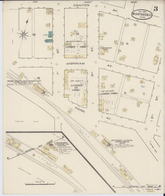 Sanborn Fire Insurance Map from Montevideo, Chippewa County, Minnesota (1885), Sheet #0003 - Historic Sanborn Fire Insurance Map Print, vintage old map wall art, antique decor, genealogy gift, Minnesota Minnesota map