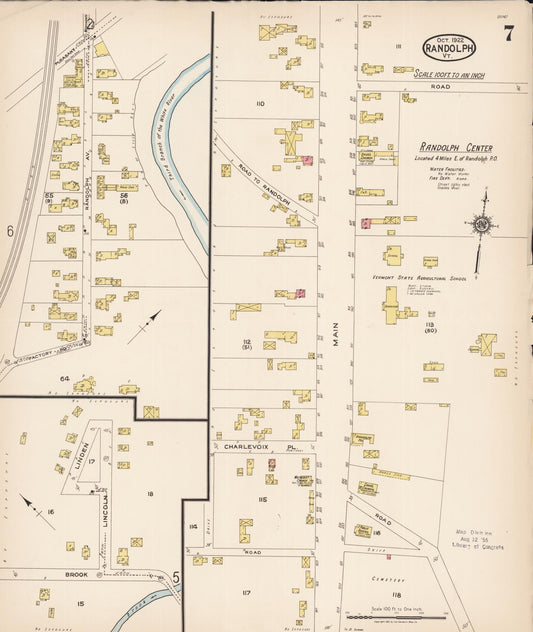 Sanborn Fire Insurance Map from Randolph, Orange County, Vermont (1922), Sheet #0007 - Historic Sanborn Fire Insurance Map Print, vintage old map wall art, antique decor, genealogy gift, Vermont Vermont map