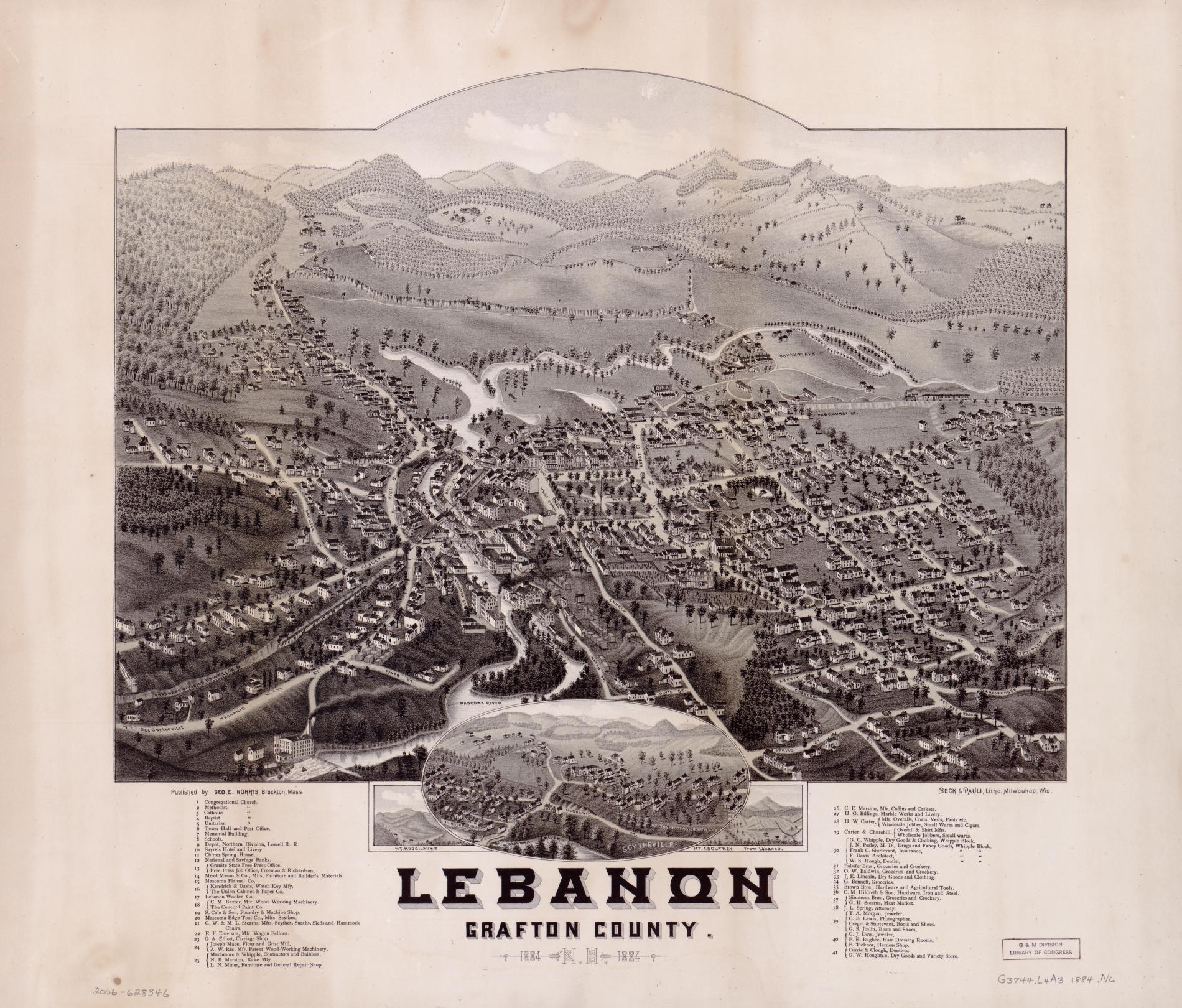 Lebanon, Grafton County, N.H., 1884. (1884) – Historic Bird’s-Eye View Panorama Print