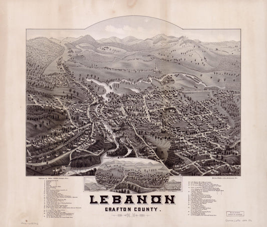 Lebanon, Grafton County, N.H., 1884. (1884) – Historic Bird’s-Eye View Panorama Print