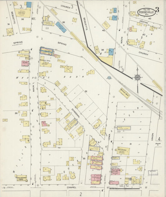 Sanborn Fire Insurance Map from Dodgeville, Iowa County, Wisconsin (1915), Sheet #0003 - Historic Sanborn Fire Insurance Map Print, vintage old map wall art, antique decor, genealogy gift, Wisconsin Wisconsin map