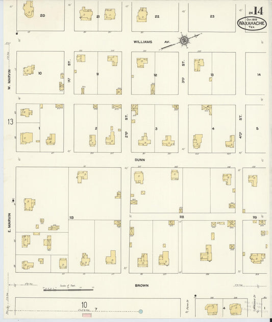 Sanborn Fire Insurance Map from Waxahachie, Ellis County, Texas (1909), Sheet #0014 - Historic Sanborn Fire Insurance Map Print, vintage old map wall art, antique decor, genealogy gift, Texas Texas map