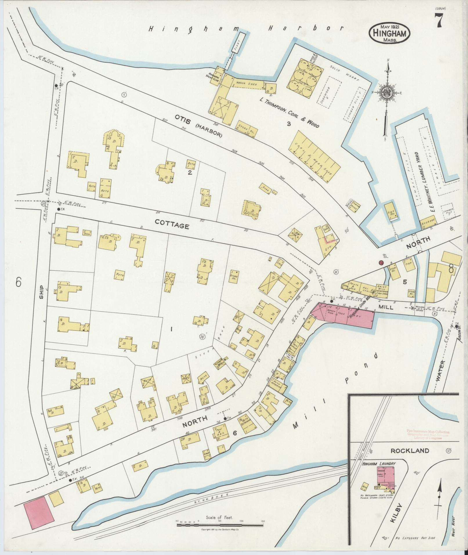 Sanborn Fire Insurance Map from Hingham, Plymouth County, Massachusetts (1921), Sheet #0007 - Complete Map Set gallery image, historic Sanborn map, vintage wall art, Massachusetts Massachusetts