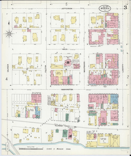 Sanborn Fire Insurance Map from Morris, Grundy County, Illinois (1907), Sheet #0003 - Historic Sanborn Fire Insurance Map Print, vintage old map wall art, antique decor, genealogy gift, Illinois Illinois map