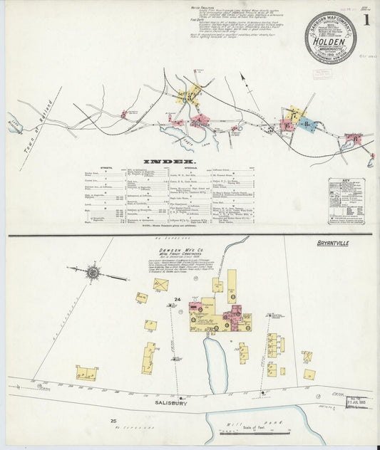 Sanborn Fire Insurance Map from Holden, Worcester County, Massachusetts (1910), Sheet #0001 - Historic Sanborn Fire Insurance Map Print, vintage old map wall art, antique decor, genealogy gift, Massachusetts Massachusetts map