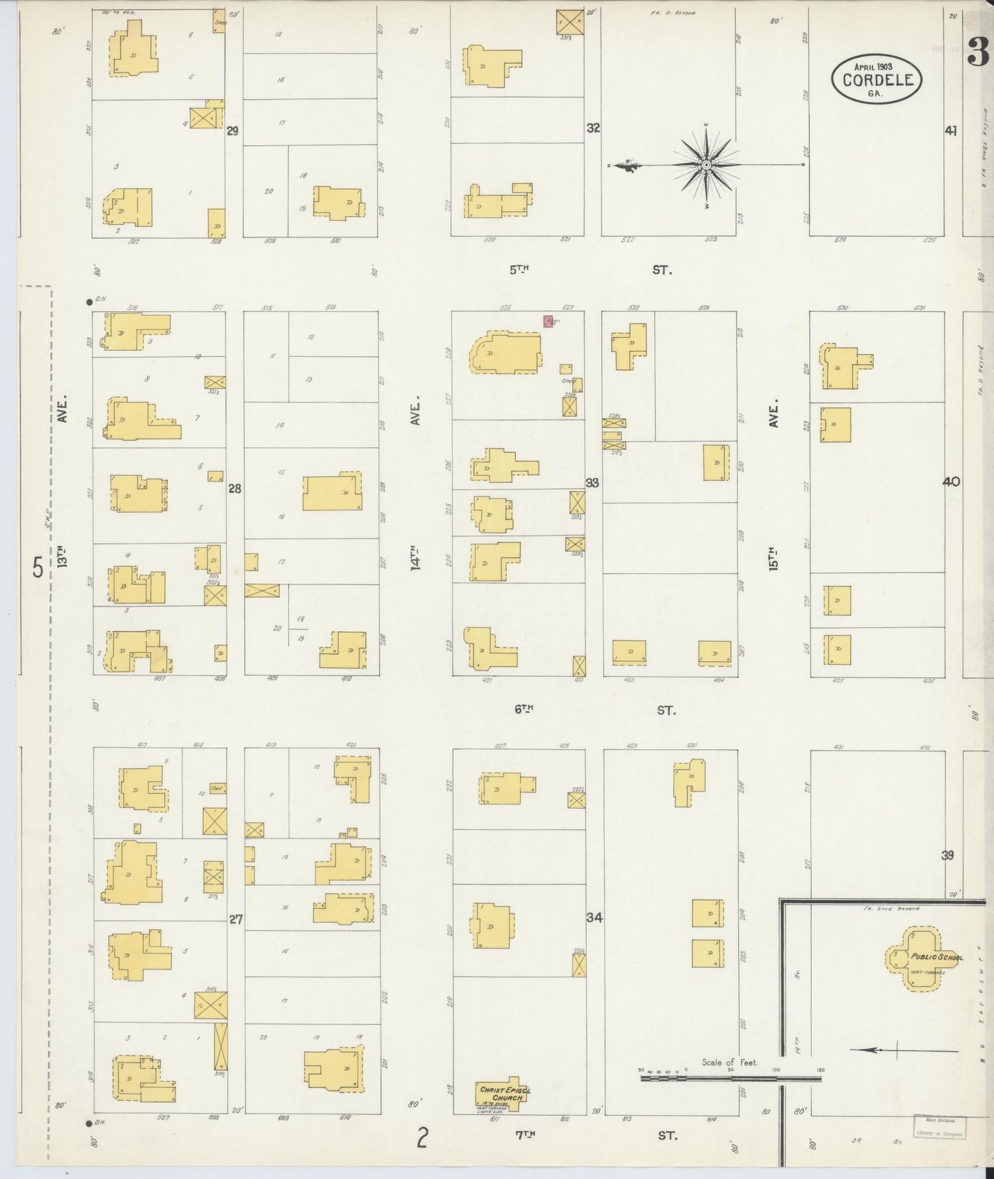 Sanborn Fire Insurance Map from Cordele, Crisp County, Georgia (1903), Sheet #0003 - Historic Sanborn Fire Insurance Map Print, vintage old map wall art, antique decor, genealogy gift, Georgia Georgia map
